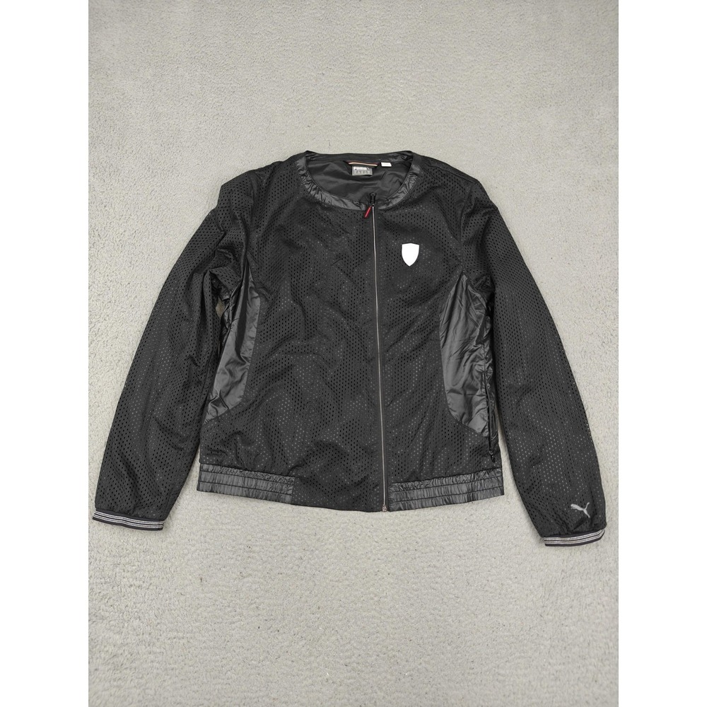 Puma Ferrari Track Jacket Womens XL Black Mesh Full Zip‎ Lightweight Racing